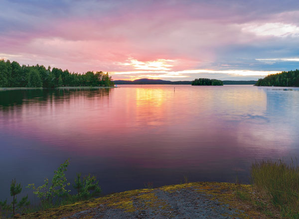Calm lake scenery in summernight after sunset